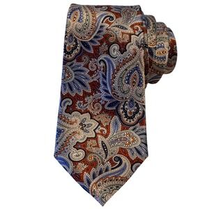 Burma Bibas 100% Silk Necktie Paisley blue orange Gray multicolor Men Formal Tie